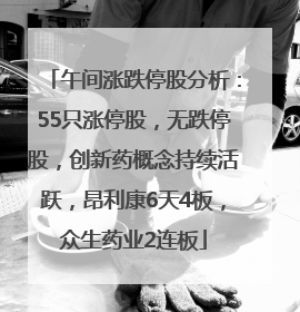 午间涨跌停股分析：55只涨停股，无跌停股，创新药概念持续活跃，昂利康6天4板，众生药业2连板